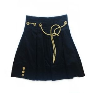 Black Paper-Bag Waist Skirt with Gold Details